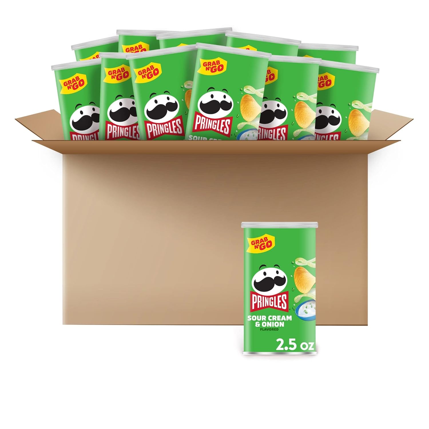 Pringles Potato Crisps Chips, Lunch Snacks, Office and Kids Snacks, Grab N' Go, Sour Cream and Onion, 2.5 Oz (Pack of 12)