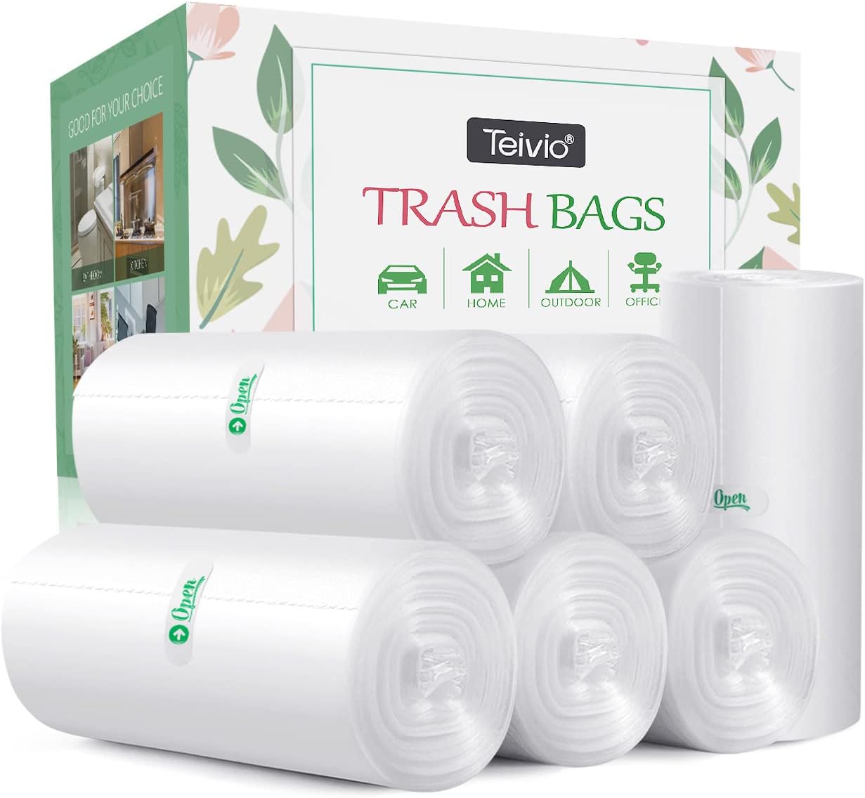 2.6 Gallon 330 Counts Strong Trash Bags Garbage Bags by Teivio, Bathroom Trash Can Bin Liners, Small Plastic Bags for home office kitchen (Clear)