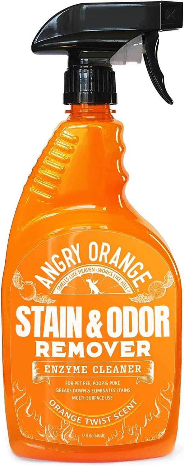 Angry Orange Stain Remover - 32oz Enzyme Pet Cleaner - Dog & Cat Urine Destroyer and Stain Remover - Citrus Spray Cleaning Solution - Puppy Supplies