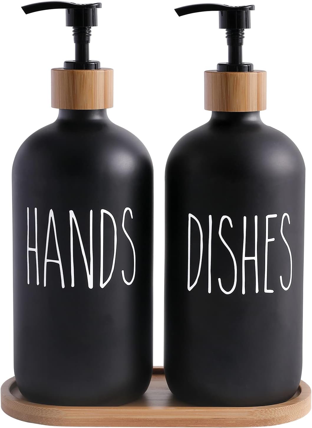 MOMEEMO Matte Black Glass Soap Dispenser Set - Hand and Dish Soap Dispensers Suitable for Rustic Kitchen Decor (Black)
