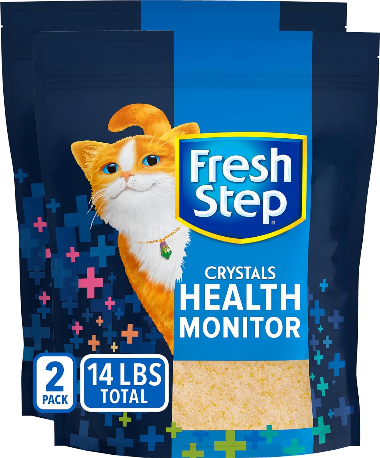 Fresh Step Crystals Health Monitoring Cat Litter, Unscented, 14 lbs total, (2 Pack of 7lb Bags) (Package May Vary)