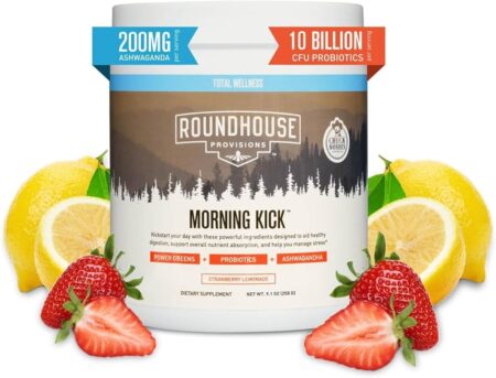 Morning Kick, Zero Sugar Greens Superfood Powder Supplement with Ashwaganda, Collagen, Probiotics, Debloat Drink by Chuck Norris