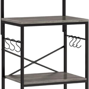 SUPERJARE Kitchen Bakers Rack, 4-Tier Coffee Bar Table, Kitchen Microwave Stand with 6 S-Shaped Hooks, Kitchen Storage Shelf Rack for Spices, Pots and Pans - Charcoal Gray