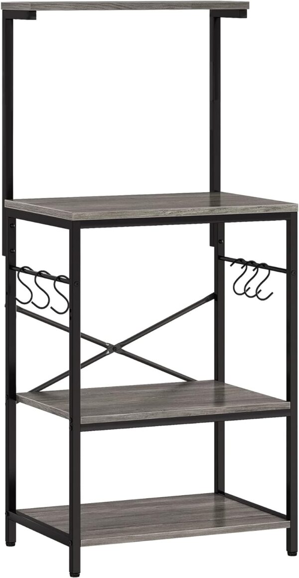SUPERJARE Kitchen Bakers Rack, 4-Tier Coffee Bar Table, Kitchen Microwave Stand with 6 S-Shaped Hooks, Kitchen Storage Shelf Rack for Spices, Pots and Pans - Charcoal Gray