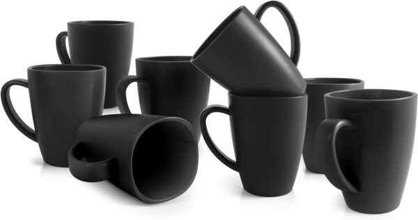 Teivio 8 Pack Plastic Wheat Straw Mugs,12oz Square Water Coffee & Milk Cups with Handle,Reusable Drinking Cup Set for Adults/Kids,Dishwasher safe, Black