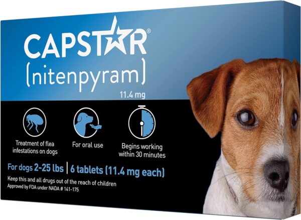 Capstar Fast-Acting Oral Flea Treatment for Dogs 2-25 lbs, Vet-Recommended Medication Tablets Start Killing in 30 Minutes, 6 Doses