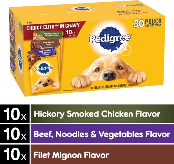 PEDIGREE CHOICE CUTS IN GRAVY Adult Soft Wet Dog Food 30-Count Variety Pack, 3.5 oz Pouches - Image 2