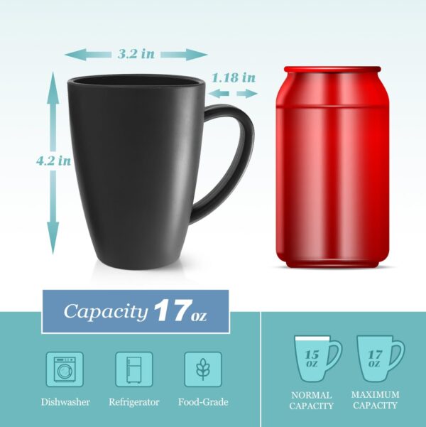 Teivio 8 Pack Plastic Wheat Straw Mugs,12oz Square Water Coffee & Milk Cups with Handle,Reusable Drinking Cup Set for Adults/Kids,Dishwasher safe, Black - Image 2
