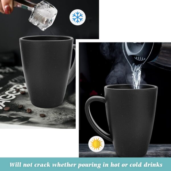 Teivio 8 Pack Plastic Wheat Straw Mugs,12oz Square Water Coffee & Milk Cups with Handle,Reusable Drinking Cup Set for Adults/Kids,Dishwasher safe, Black - Image 3