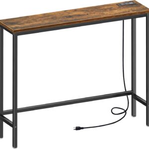 SUPERJARE Console Table with Power Outlets & USB Ports, Narrow Entryway Table, 39.3 Inches Sofa Table with Steel Frame for Hallway, Living Room, Entryway, Foyer - Rustic Brown