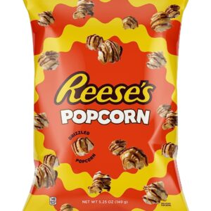 Reese's Popcorn, 5.25oz Grocery Sized Bag, Popcorn Drizzled in Reese's Peanut Butter and Chocolate, Ready to Eat, Savory Snack, Sweet and Salty Snacks