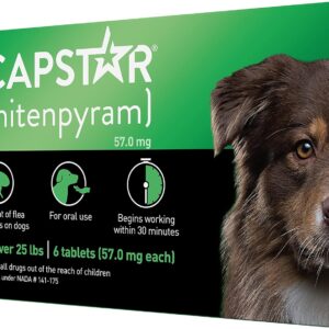 Capstar (nitenpyram) for Dogs, Fast-Acting Oral Flea Treatment for Dogs over 25+ lbs, Vet-Recommended Flea Medication Tablets Start Killing Fleas in 30 Minutes, 6 Doses