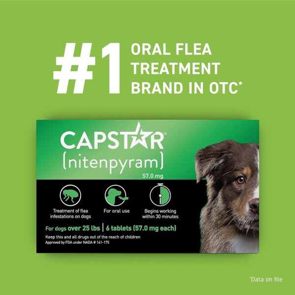 Capstar (nitenpyram) for Dogs, Fast-Acting Oral Flea Treatment for Dogs over 25+ lbs, Vet-Recommended Flea Medication Tablets Start Killing Fleas in 30 Minutes, 6 Doses - Image 4