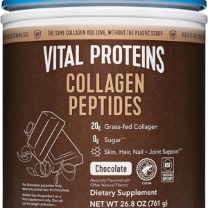 Vital Proteins Chocolate Collagen Powder Supplement (Type I, III) for Skin Hair Nail Joint - Hydrolyzed Collagen - Dairy and Gluten Free - 27g per Serving - Chocolate Flavor, 26.8 oz Canister