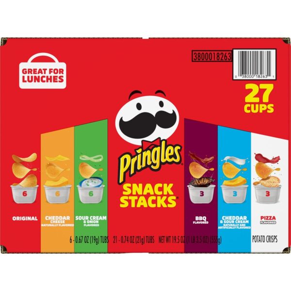 Pringles Potato Crisps Chips, Snack Stacks, Lunch Snacks, Office and Kids Snacks, Variety Pack (27 Cups) - Image 4
