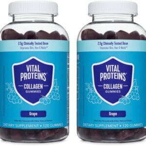 Vital Proteins Collagen Gummies, 2.5g of Clinically-Tested Collagen for Hair, Skin, Nails & Wrinkles, 120 ct Bottle, Pack of 2, Grape Flavor