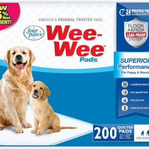 Four Paws Wee-Wee Superior Performance Pee Pads for Dogs - Dog & Puppy Pads for Potty Training - Dog Housebreaking & Puppy Supplies - 22" x 23" (200 Count)