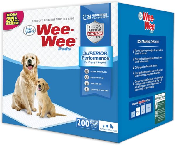 Four Paws Wee-Wee Superior Performance Pee Pads for Dogs - Dog & Puppy Pads for Potty Training - Dog Housebreaking & Puppy Supplies - 22" x 23" (200 Count) - Image 2