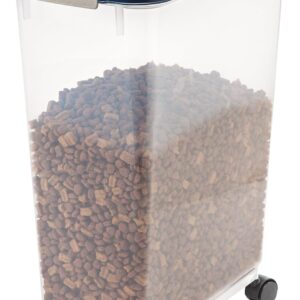 IRIS USA 37.5 Lbs / 47 Qt WeatherPro Airtight Pet Food Storage Container with Attachable Casters, For Dog Cat Bird and Other Pet Food Storage Bin, Keep Fresh, Translucent Body, Easy Mobility, Navy