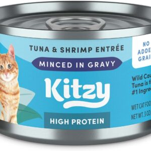 Amazon Brand - Kitzy High Protein, Grain Free Wet Cat Food, Wild Caught Tuna & Shrimp in Gravy, 3 oz (Pack of 24)