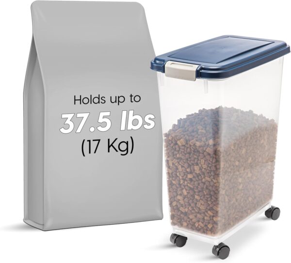 IRIS USA 37.5 Lbs / 47 Qt WeatherPro Airtight Pet Food Storage Container with Attachable Casters, For Dog Cat Bird and Other Pet Food Storage Bin, Keep Fresh, Translucent Body, Easy Mobility, Navy - Image 2