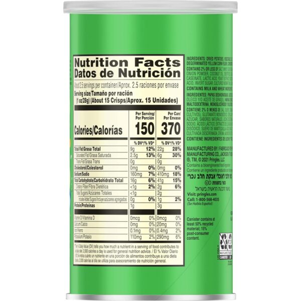 Pringles Potato Crisps Chips, Lunch Snacks, Office and Kids Snacks, Grab N' Go, Sour Cream and Onion, 2.5 Oz (Pack of 12) - Image 2