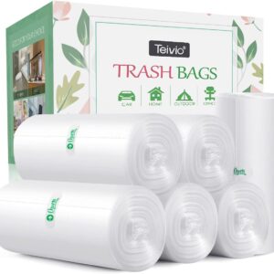 2.6 Gallon 330 Counts Strong Trash Bags Garbage Bags by Teivio, Bathroom Trash Can Bin Liners, Small Plastic Bags for home office kitchen (Clear)