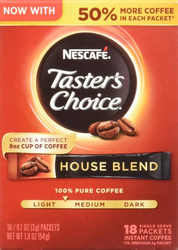NESCAFE Taster's Choice, House Blend Light Medium Roast Instant Coffee, 8 boxes (144 Packets)