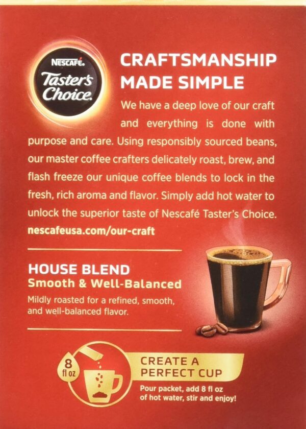NESCAFE Taster's Choice, House Blend Light Medium Roast Instant Coffee, 8 boxes (144 Packets) - Image 2