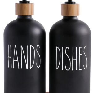MOMEEMO Matte Black Glass Soap Dispenser Set - Hand and Dish Soap Dispensers Suitable for Rustic Kitchen Decor (Black)