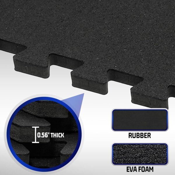 SUPERJARE 0.56 Inch Thick Exercise Equipment Mats, 6 Tiles EVA Foam Mats with Rubber Top, Interlocking Rubber Floor Tiles for Home Gym and Fitness Room, Protective Flooring Mat, 24 in x 24 in - Image 4