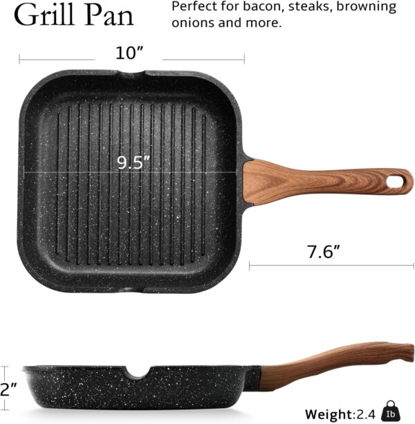 ESLITE LIFE Nonstick Grill Pan for Stove Tops, Versatile Square Big Grill Skillet Steak Pan for Indoor Cooking & Outdoor Grilling, PFOA Free, Black-9.5 Inch - Image 2