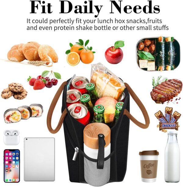Lunch Bag Women, Lunch Box Lunch Bag for Women Adult Men, Small Leakproof Cute Lunch Tote Large Capacity Reusable Insulated Cooler Lunch Container for Work/Office/Picnic/Travel-Black - Image 4
