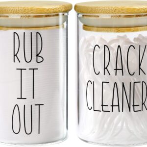 MOMEEMO Apothecary Jars with Lids for Bathroom Organization, Cotton Round Holder, and Floss Pick Storage are Great for Bathroom Decorations, and Bathroom Accessories. (Cotton Pads & Floss)
