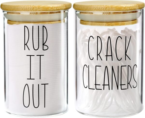 MOMEEMO Apothecary Jars with Lids for Bathroom Organization, Cotton Round Holder, and Floss Pick Storage are Great for Bathroom Decorations, and Bathroom Accessories. (Cotton Pads & Floss)
