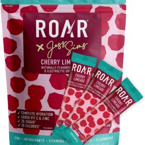 ROAR Complete Hydration Powder Plus - Hydration Packets with Zinc and Elderberry - Electrolytes Powder No GMOs, Gluten Free - Cherry Limeade - 12 pc