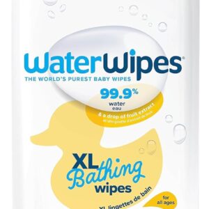 WaterWipes Plastic-Free XL Bathing Wipes for Toddlers & Babies, 99.9% Water Based Wipes, Unscented & Hypoallergenic for Sensitive Skin, 16 Count (1 pack), Packaging May Vary