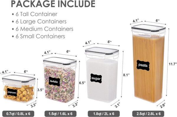 Vtopmart Airtight Food Storage Containers with Lids, 24 pcs Plastic Kitchen and Pantry Organization Canisters for Cereal, Dry Food, Flour and Sugar, BPA Free, Includes 24 Labels - Image 2