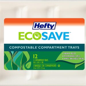 Hefty ECOSAVE 100% Compostable 5-Compartment Paper Trays, 12 Count
