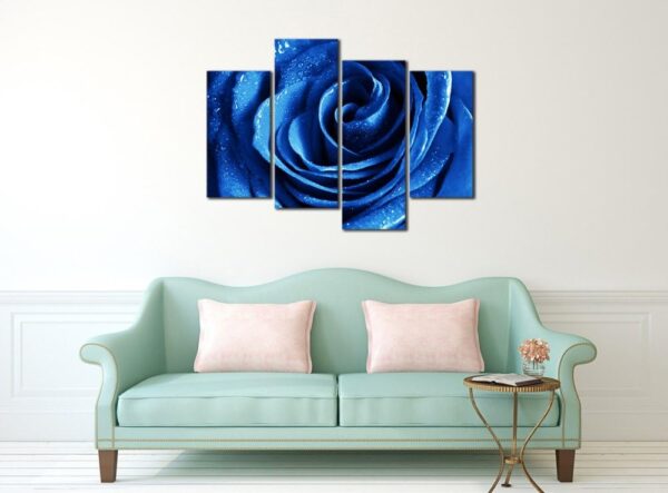 Wieco Art Blue Rose with Dew Canvas Wall Art Abstract Romantic Flower Pictures Paintings Wall Art for Living Room Bedroom Decorations Wall Decor Large 4 Panels Modern Canvas Prints Artwork - Image 2