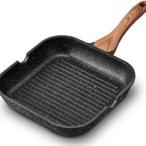 ESLITE LIFE Nonstick Grill Pan for Stove Tops, Versatile Square Big Grill Skillet Steak Pan for Indoor Cooking & Outdoor Grilling, PFOA Free, Black-9.5 Inch