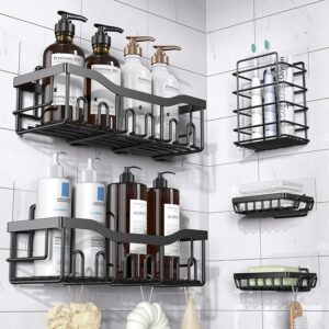 Shower Caddy 5 Pack,Adhesive Shower Organizer for Bathroom Storage&Kitchen,No Drilling,Large Capacity,Rustproof Stainless Steel Bathroom Organizer,Bathroom Shower Shelves for Inside Shower