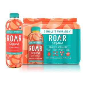 Roar Organic Electrolyte Infusions - USDA Organic - Georgia Peach - with Antioxidants, B Vitamins, Low-Calorie, Low-Sugar, Low-Carb, Coconut Water Infused Beverage 18 Fl Oz (Pack of 12)