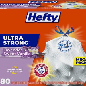 Hefty Ultra Strong Tall Kitchen Trash Bags, Lavender & Sweet Vanilla Scent, 13 Gallon, 80 Count