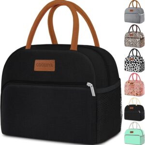 Lunch Bag Women, Lunch Box Lunch Bag for Women Adult Men, Small Leakproof Cute Lunch Tote Large Capacity Reusable Insulated Cooler Lunch Container for Work/Office/Picnic/Travel-Black