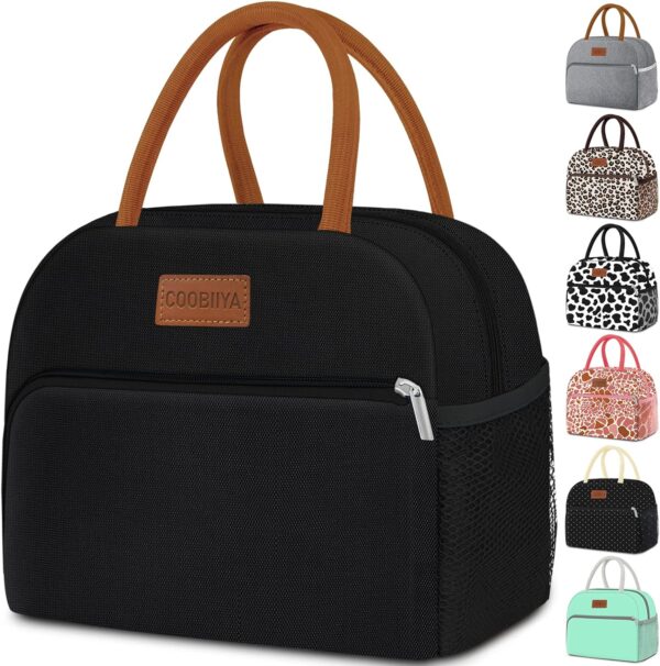 Lunch Bag Women, Lunch Box Lunch Bag for Women Adult Men, Small Leakproof Cute Lunch Tote Large Capacity Reusable Insulated Cooler Lunch Container for Work/Office/Picnic/Travel-Black