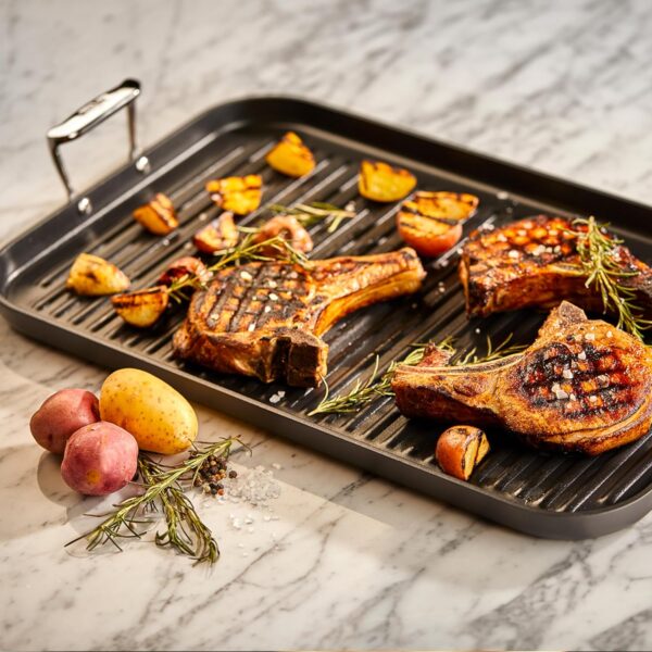 All-Clad HA1 Hard Anodized Nonstick Grill/Griddle Pan 13x20 Inch Oven Broiler Safe 500F Pots and Pans, Cookware Black - Image 3