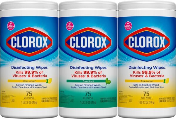 Clorox Disinfecting Wipes Value Pack, Household Essentials, 75 Count (Pack of 3)(Package May Vary)