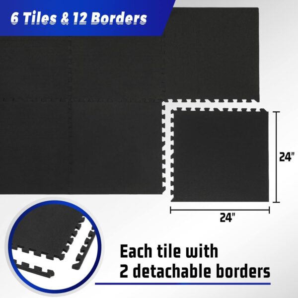 SUPERJARE 0.56 Inch Thick Exercise Equipment Mats, 6 Tiles EVA Foam Mats with Rubber Top, Interlocking Rubber Floor Tiles for Home Gym and Fitness Room, Protective Flooring Mat, 24 in x 24 in - Image 2