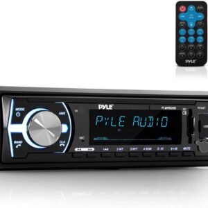 Pyle Marine Bluetooth Stereo Radio - 12v Single DIN Style Boat In dash Radio Receiver System with Built-in Mic, Digital LCD, RCA, MP3, USB, SD, AM FM Radio - Remote Control - PLMRB29B (Black)